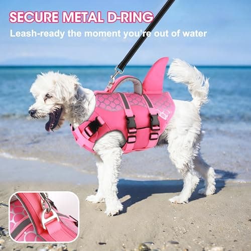 Dogcheer Dog Life Jacket Shark, Neoprene Harness Dog Life Vest with Lift Handle, Reflective Adjustable Pet Swim Float Vest for Small Medium Large Dogs - Pink Scales, M - Thumbnail 6
