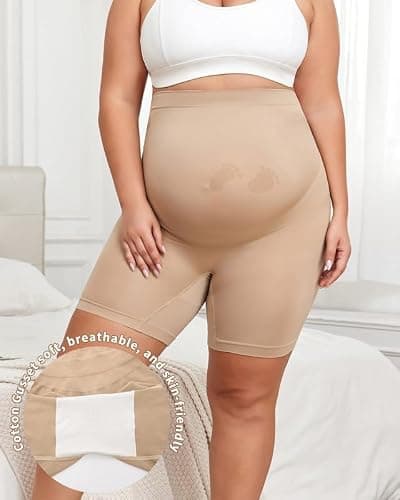 Y25D Maternity Shapewear for Under Dresses，Over Belly Pregnancy Underwear Mid-Thigh High Waist Shorts Panties for Baby Shower - Thumbnail 3