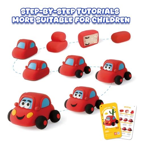 Air Dry Clay Kit for Kids - Pull Back Car Making, 3 Boxes Modeling Clay with Sculpting Tools, Base, Backing Board, Tutorial, Ultra Light & Soft, Non-Toxic & Safe, Creative DIY Arts and Crafts Toys - Thumbnail 5