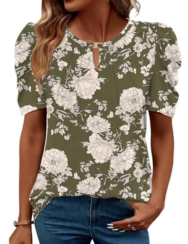 LUYAA Going Out Tops for Women Spring Outfits 2025 Trendy Floral Summer Clothing Blouses Ladies Tops and Blouses Short Sleeve Shirts L - Image 1