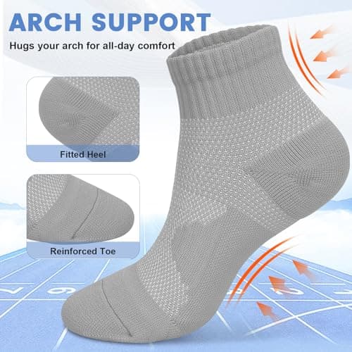 DHSO 7 Pairs Cushioned Ankle Compression Socks for Women Running Wicking Socks with Arch Support(7-Grey,Large-X-Large) - Thumbnail 5