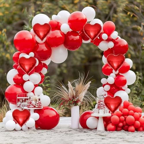 Red White Balloon Garland Arch Kit, 160Pcs Red and White Balloons with Heart Foil Balloons for Romantic Wedding Birthday Party Bridal Shower Valentines Day Decorations - Thumbnail 4