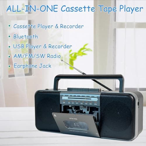 Portable Cassette Tape Player Recorder,AM/FM/SW Radio with Bluetooth,USB/SD, Big 10W Speaker,Record to Cassette/U Disk/SD Card via Mic, MP3 Converter, Earphone Jack,AC/DC Powered - Thumbnail 2
