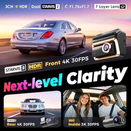 DDPAI 4K 3-Channel Dash Cam,Dashcam for Cars with 128G eMMC+CPL,Front & Rear & Inside(2160P+2160P+1080P),Dual STARVIS 2 Sensors IMX678 + IMX678,AI ISP Night Vision,ADAS, WiFi 6, 4G LTE,Z90 Master 3CH - Thumbnail 2