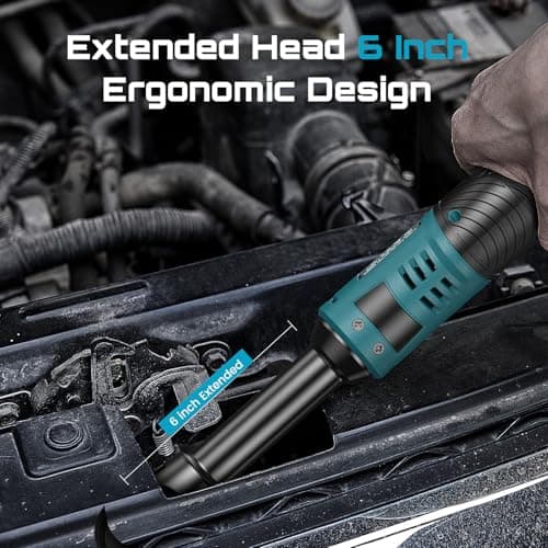 Seesii Extended Cordless Electric Ratchet Wrench 3/8", 40 Ft-lbs Torque, 6" Long Neck, 220RPM, 2 Pack 2.0Ah Battery, Fast Charger, 1/4 Drive Adapter, 7 Sockets, for Car Repair, DIY - Thumbnail 2