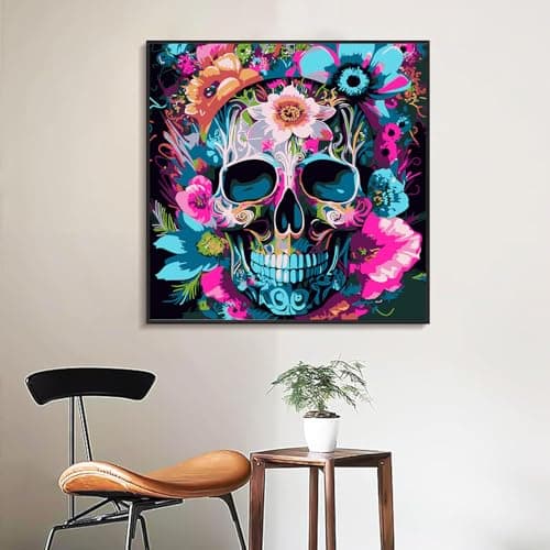 igoodom Framed Paint by Numbers Kit for Adults Beginner, Sugar Skull Easy Paint by Number Kits on Canvas with Easel, DIY Adults' Paint-by-Number Kits for Gift Home Wall Decor 10x10inch - Thumbnail 4