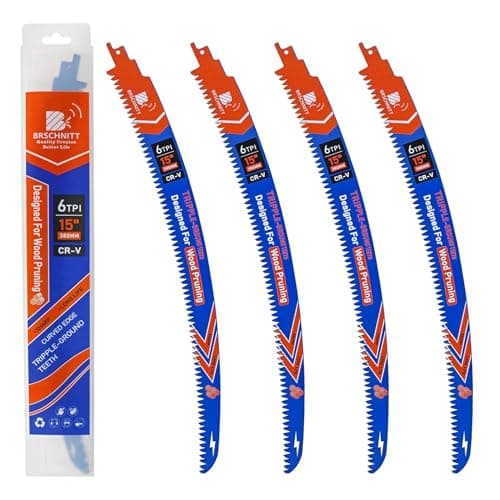 BRSCHNITT Japanese Teeth Reciprocating Saw Blades 15'' 4PCS - Curved Edge Wood Pruning Saw Blades 6TPI for Tree Trimming,Cr-V Sabre Saw Blades 15 Inch - Image 1