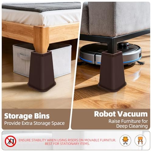 MCXYEM Bed Risers Heavy Duty, Adjustable Furniture Risers 8 inch, Non Slip Lift Supports for Beds/Couches/Sofas, Durable Square Design with Creates Storage Space (Brown 9 Pack, 8 Inch) - Thumbnail 5