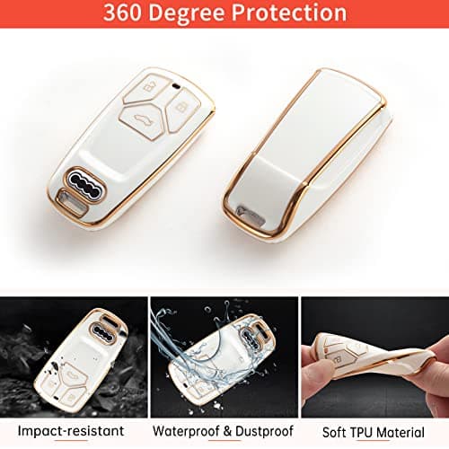 RUABIBAN for Audi Key Fob Cover with Keychain, Soft TPU Key Case Protection Fit for A4 Q7 Q5 TT A3 A6 SQ5 R8 S5 Smart Key Protector - Thumbnail 3