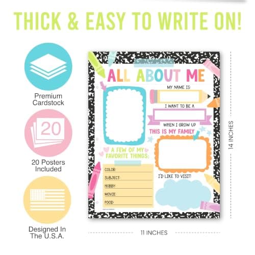 All About Me Posters for Classroom Must Haves - 20 Star Student Poster, 100 Days of School Items, Star of The Week Poster Elementary Classroom Decor, End of School Year Teacher Supplies - Thumbnail 4