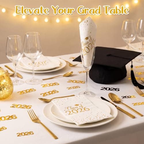 NatNarr 60 Pcs 2026 Graduation Napkins, Class of 2026 Disposable Hand Towels for Bathroom Gold Foil Dots Dinner Guest Napkins for High School College Congrats Celebration Party - Thumbnail 6