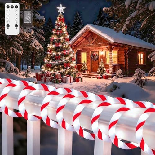 HELESIN 101FT 620LED Candy Canes Rope Lights with 8 Lighting Modes, Candy Cane Christmas Lights Waterproof Christmas Lights Decoration for Party Garden Yard Halloween Holiday Tree Decoration