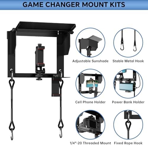 Phone Fence Mount with Shade and Power Bank Holder, Mounting Kit Compatible with iPhone, GoPro, Mevo, Action Cameras, Streaming Kit for Recording Baseball, Football, Softball, Rugby, Tennis Games - Thumbnail 5