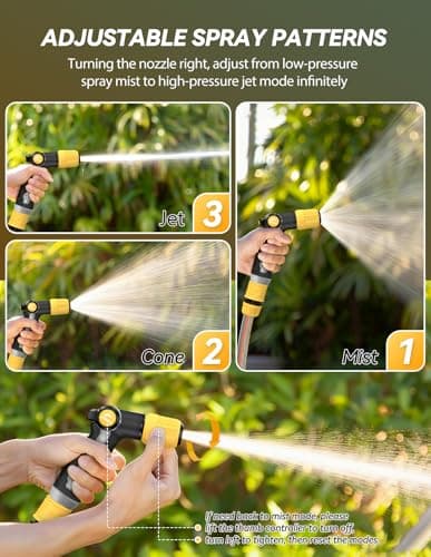 VOXON Garden Hose Nozzle Heavy Duty Metal - High Pressure Water Hose Nozzle Sprayer with Thumb Flow Control, Adjustable Spray Patterns for Outdoor Plants/Lawn Watering, Car Washing, and Pet Showering - Thumbnail 4