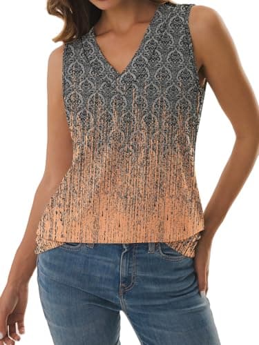 GKBK Summer Tank Tops for Women 2026 Sleeveless Dressy Casual V Neck Tops Loose Fit Trendy Tie Dye T Shirts Business Casual Tunic Tee Vacation Outfits Tie-dye GreyPink L - Thumbnail 4