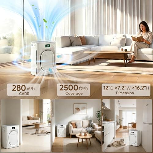 Pet Air Purifiers for Home Large Room Up to 2500 Ft², H13 HEPA & Washable Double-Sided Filter, Air Purifier for Pet Hair Dander Odor Smoke Dust, Smart WiFi, PM2.5 Air Quality Monitor, Auto Mode - Thumbnail 5