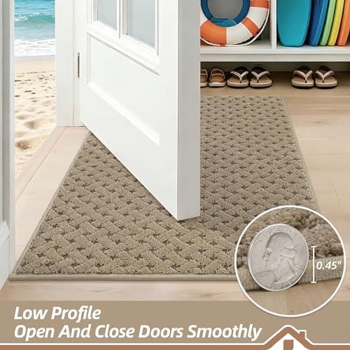 BEQHAUSE Dirt Trapper Door Mat Non-Slip Entryway Rugs Stain Resistant Absorbent Dog Doormats Woven-Look Washable Welcome Floor Doormat for Front Back Door, Dirty Wet Shoes & Paws, 24" x 36", Beige - Thumbnail 5