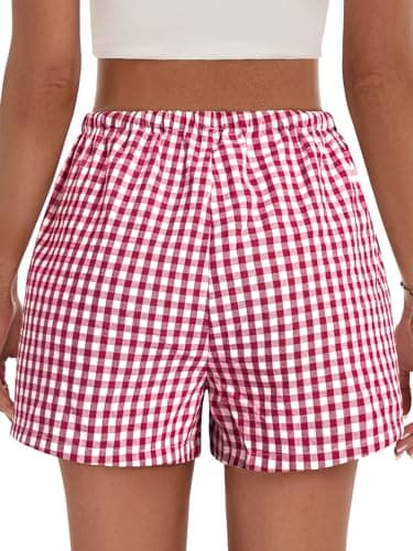 GKBK Boxer Shorts for Women Gingham Pajama 2026 Summer Sets Spring Casual Lounge Sleep Sleepwear Plaid Drawstring Shorts Y2K Beach Bottoms Trendy Clothes Fashion Clothing Red White Plaid XL - Thumbnail 3