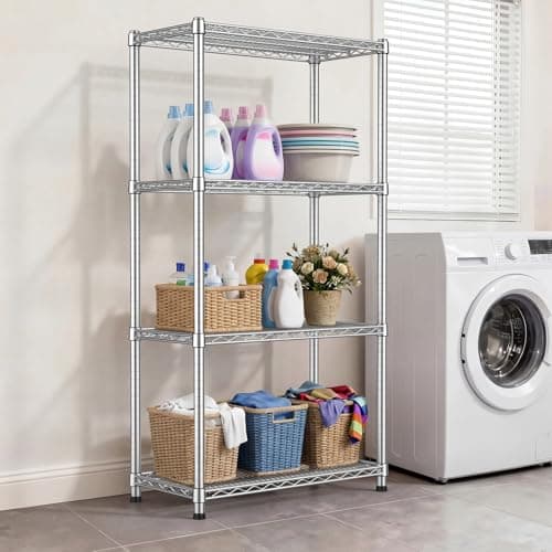 4-Shelf Heavy Duty Metal Wire Shelving Unit Adjustable Industrial Storage Rack Commercial Display Shelves 2200 LBS Sturdy Standing Shelf Garage Shelving for Home Warehouse 13.8"D x 30"W x 59.06"H - Thumbnail 2