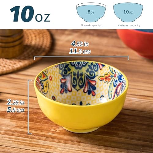 JINNTHE Bohemian Bliss 4.5-Inch Ceramic Bowls, Set of 4 - Colorful Dip Bowls, Salad Bowls, Snack Rice Bowls with Handcrafted Artisan Prints, Dishwasher & Oven Safe - Thumbnail 4