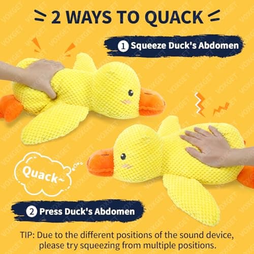 VOXGET Dog Calming Duck Toy, 2026 New Interactive Plush Duck Toy with Quack Sound and Crazy Crinkle for Dogs Keep Busy, Soft Stuffed Calming Pillow for Puppy Reduce Boredom -Yellow, 17"x10"(L) - Thumbnail 2