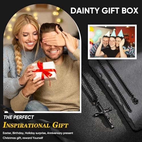 Easter Basket Stuffers-Crucifix Jesus Cross Necklace for Men Women, 20in Gold Black Silver Mens Cross Pendant Chain Simple Jewelry Gifts for Happy Easter, Confirmation, First Communion, Baptism - Thumbnail 6