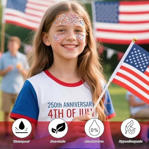 4th of July Body Glitter, 4th of July Glitter Stick, 4th of July Accessories, Fourth of July Outfit Women, Red White and Blue Accessories, Sparkling Makeup for Women, Independence Day - Thumbnail 3