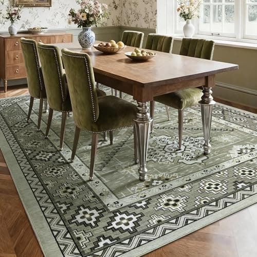 Boho Washable Area Rug 5x7, Large Soft Rugs for Living Room Farmhouse Vintage Beige Carpet 5x7 Area Rugs for Bedroom Dining Room Non-Slip Stain Resistant Under Table Rug - Thumbnail 2