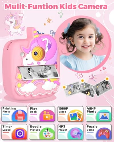 Kids Camera Instant Print, Christmas Birthday Gifts for Girls Age 3-8, 48MP &1080P Children Camera with Photo Paper, Portable Toy Instant Camera for Kids 3 4 5 6 7 8 9 10 Year Old Girls - Thumbnail 2