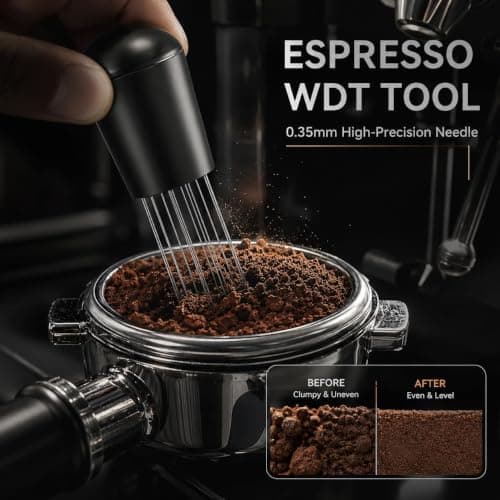 51mm Espresso Accessories Kit, Coffee Distributor & Tamper Leveler with Mat, WDT Tool, Dosing Funnel, Puck Screen & Cleaning Brush, Barista Tools for 51mm Portafilter Espresso Machines - Thumbnail 4