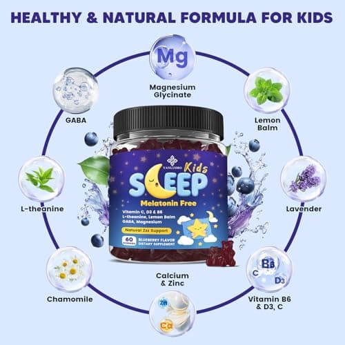 YANLUOBO Kids Sleep Gummies - with Magnesium Glycinate, Lemon Balm, L-Theanine & GABA - Calming Relaxation, Support Natural Sleep, Quiet Mind - Berry Flavor, Non-Habit Forming - Thumbnail 3