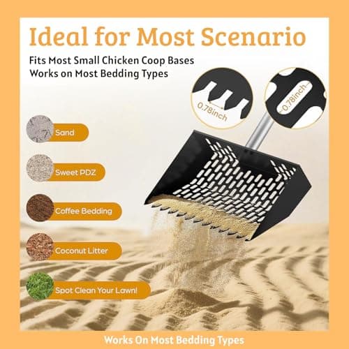 Jesosia Metal Chicken Poop Scooper & Rake 2-in-1 Stainless Steel Shovel Head & Adjustable Handle with Ergonomic Grip Durable Sand Sifting Litter Shovel for Chicken Coops & Small Farm Animals - Thumbnail 5