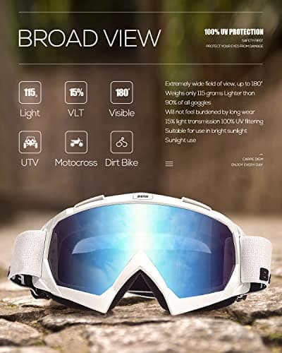 BATFOX Motorcycle ATV Goggles Dirt Bike Motocross Safety ATV Tactical Riding Motorbike Glasses Goggles for Men Women Youth Fit Over Glasses UV400 Protection Shatterproof (blue/white black) - Thumbnail 5
