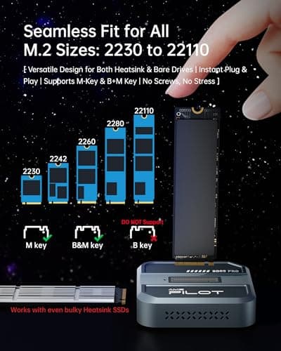 AMZPILOT SD05 Pro M.2 SSD to USB C Docking Station, 10Gbps NVMe PCIe SATA NGFF External Reader, RTL9210C Chip Tool-Free Aluminum Enclosure with 3-Sided Cooling & Portable Organizer Case, 4TB, Gray - Thumbnail 4