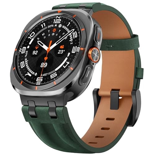 Leather Band Compatible with Samsung Galaxy Watch Ultra 47mm/Watch 8 7 6 5 4 FE 40mm 44mm/Watch 8 6 4 Classic/Watch 5 Pro, Premium Top Grain Leather Strap with Rugged Stainless Steel Connector for Samsung Watch Bands Men & Women - Image 1