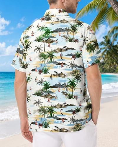FISHEAL Men's Hawaiian Shirt Short Sleeves, Casual Hawaii Button Down Beach Tropical Shirts for Mens Summer Trip Vacation - Thumbnail 2