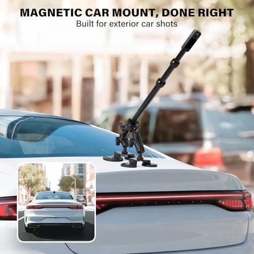 MEIENXIUS Magnetic Car Mount for Insta360 & Action Cameras, N52 Strong 360 Camera Car Mount with Quick-Release Base, Exterior Vehicle Mount with Extendable Arm & 360° Rotation, Compatible with GoPro - Thumbnail 2