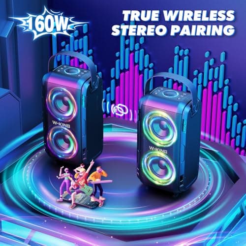 W-KING 80W Portable Party Boom Box Outdoor Wireless Bluetooth Speaker Loud Big Large with 2 Full-Range Drivers-Super Bass with Lights, IPX5, Huge 105dB Sound, 24H, U-Disk, TF, AUX, EQ - Thumbnail 5