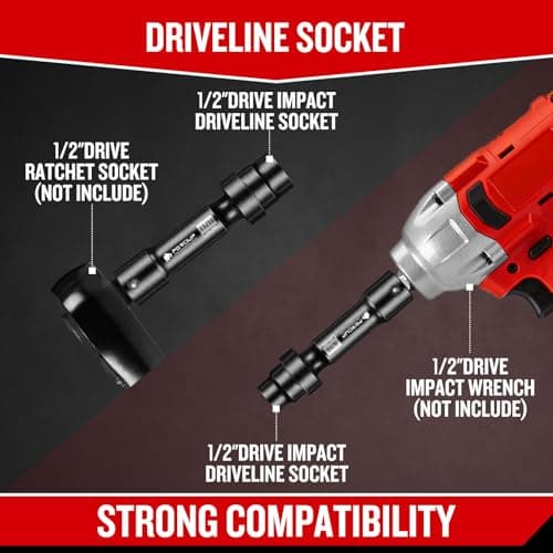 7-Piece 1/2'' Drive Driveline Limited Clearance Socket Set, 12-Point SAE Impact Swivel Socket Set, Cr-Mo Steel with Storage Case for Automotive & Industrial - Thumbnail 6