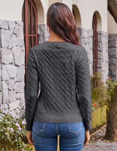 GRACE KARIN Womens Cable Knit Cardigan Sweaters, Lightweight Cardigans for Women, Grey Spring Clothes Summer Clothing M - Thumbnail 5
