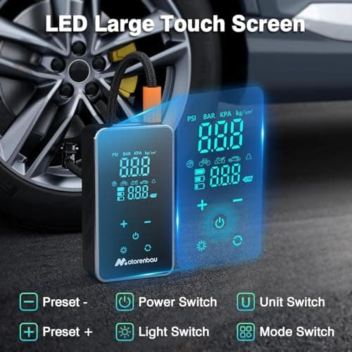 Tire Inflator Portable Air Compressor, 150PSI Cordless Air Pump for Car Tire, 3X Faster Auto Tire Inflator with Digital Pressure Gauge LCD Screen, Rechargeable Tire Pump for Cars,SUVs,Motorcycle,Bike - Thumbnail 4