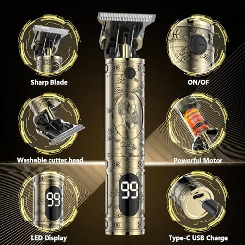 Solati Hair Clippers for Men, Professional Hair Trimmer Zero Gapped T-Blade Trimmer Cordless Rechargeable Edgers Clippers Electric Beard Trimmer Shaver Hair Cutting Kit with LCD Display Gifts for Men - Thumbnail 5