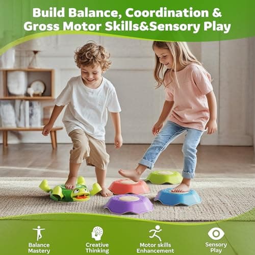 Stepping Stones for Kids & Toddlers 3-5, 6Pcs Non-Slip Sensory Toys & Obstacle Course for Indoor Outdoor Play, Develops Motor Skills, Balance & Coordination, Ideal Christmas & Birthday Gifts - Thumbnail 5