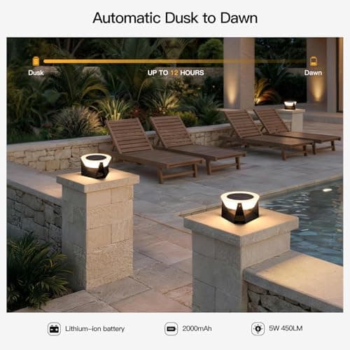 MVBT 7.1" Solar Post Lights, Round Pillar Lights Outdoor Waterproof, Modern Solar Lamp Post Light, 3000K LED Solar Column Lights, Dusk to Dawn Lantern Column Lamp for Yard Garden Fence Deck Lighting - Thumbnail 4