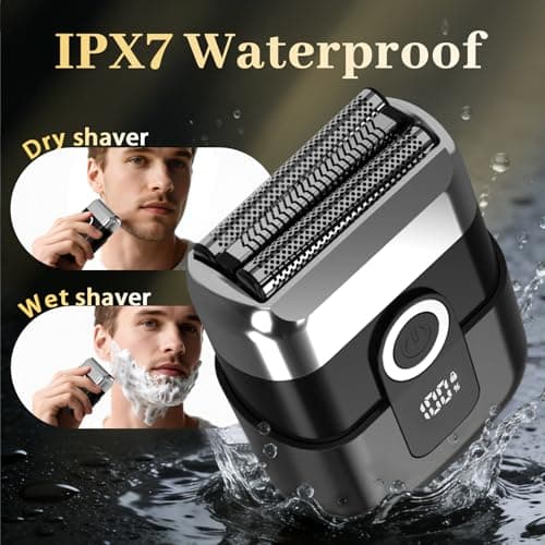 HENZILO Electric Foil Shaver for Men: Mini Electric Razor for Face/Beard - 3 Floating Blades Cordless Razor with LED Display - IPX7 Waterproof Wet Dry Shaving for Travel & Home, USB Type C - Thumbnail 5