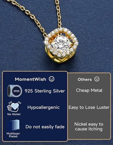 MomentWish Dancing Necklace, Sparkling Gift for Her,0.5Carat Cushion Moissanite Necklaces for Women Gold Plated 925 Sterling Silver Foating Diamond Necklace for Birthday Anniversary Christmas - Thumbnail 5