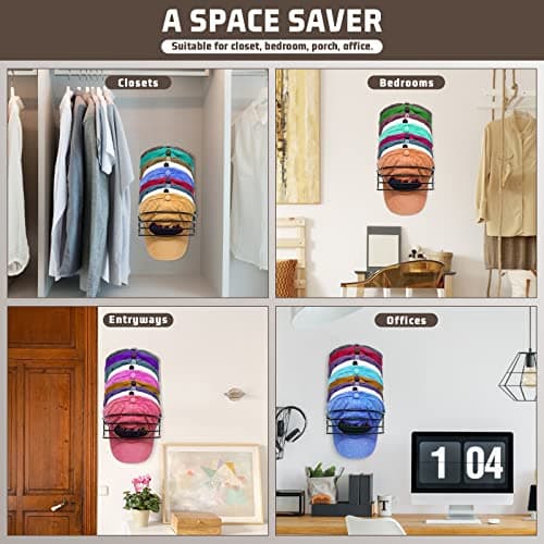 Fikoksol Hat Rack for Baseball Cap, Wall Mounted & Adhesive Hat Storage - Thumbnail 2