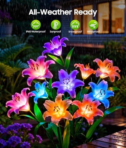 LETMY Solar Garden Lights, 4 Pack Solar Flower Lights with 6 Head Bigger Lily Lights, IP65 Waterproof Solar Lights Outdoor, Decorative Lights for Garden, Patio, Yard, Flower Bed - Thumbnail 4