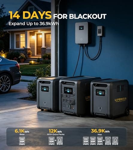 Lipower 12.2kWh Portable Power Station, 2 Units T4 Master with Parallel Hub for 120V/240V AC Output, 8400W/15000 Peak LiFePO4 Battery Backup for Whole Home Use, RV & Emergency - Thumbnail 2