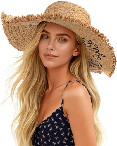 Sun Hats for Women Beach Hats for Women Packable Foldable Wide Brim Womens Sun Hat UPF 80+ - Khaki - Thumbnail 6
